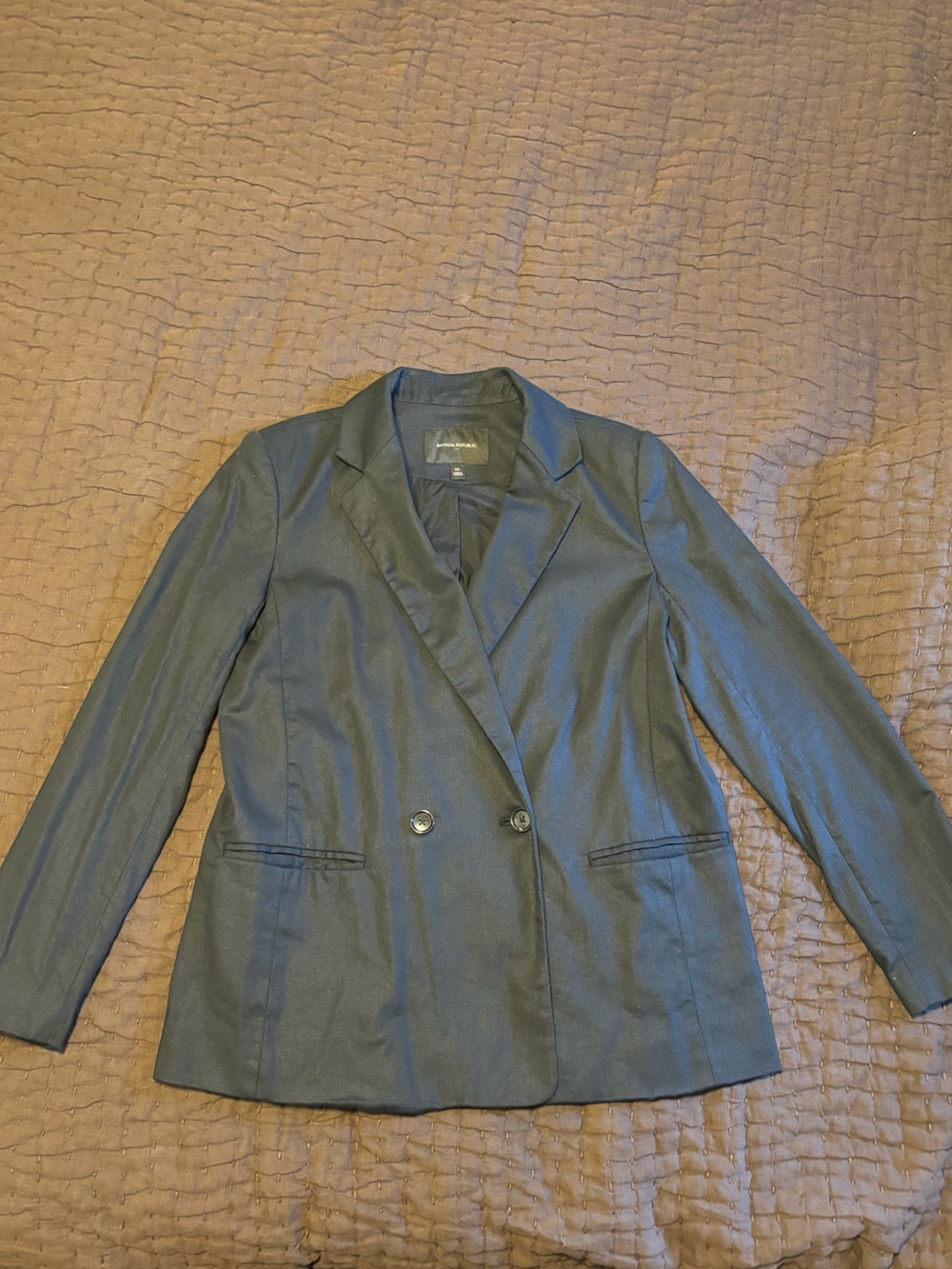 Banana republic black double breasted blazer linen blend size 10